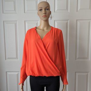 Scotch & Soda Long Sleeve V Neck Wrap Front Blouse Orange Mandarin Size Small